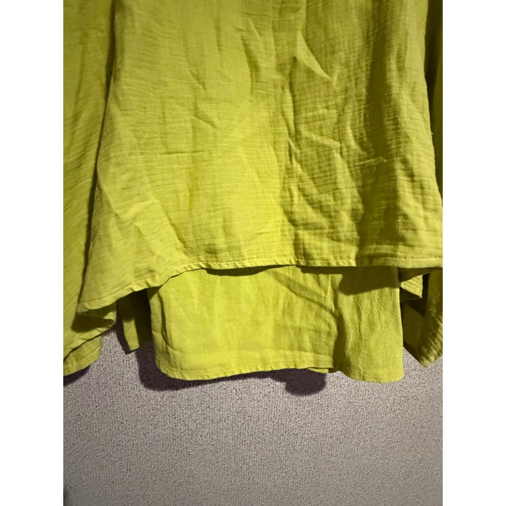 Coco + Carmen Lime Green Cotton Gauze Layered Blouse Kimono Sleeve Top L XL - Picture 3 of 8